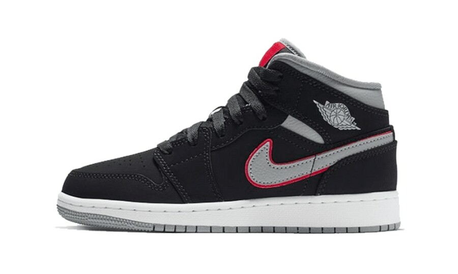 Air Jordan 1 Mid Black Particle Grey Gym Red (GS) - 554725-060